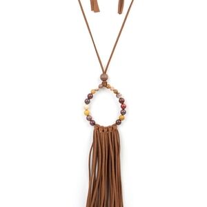 Paparazzi Brown Yellow Boho Necklace with Fringe Namaste Mama Fashion Jewelry